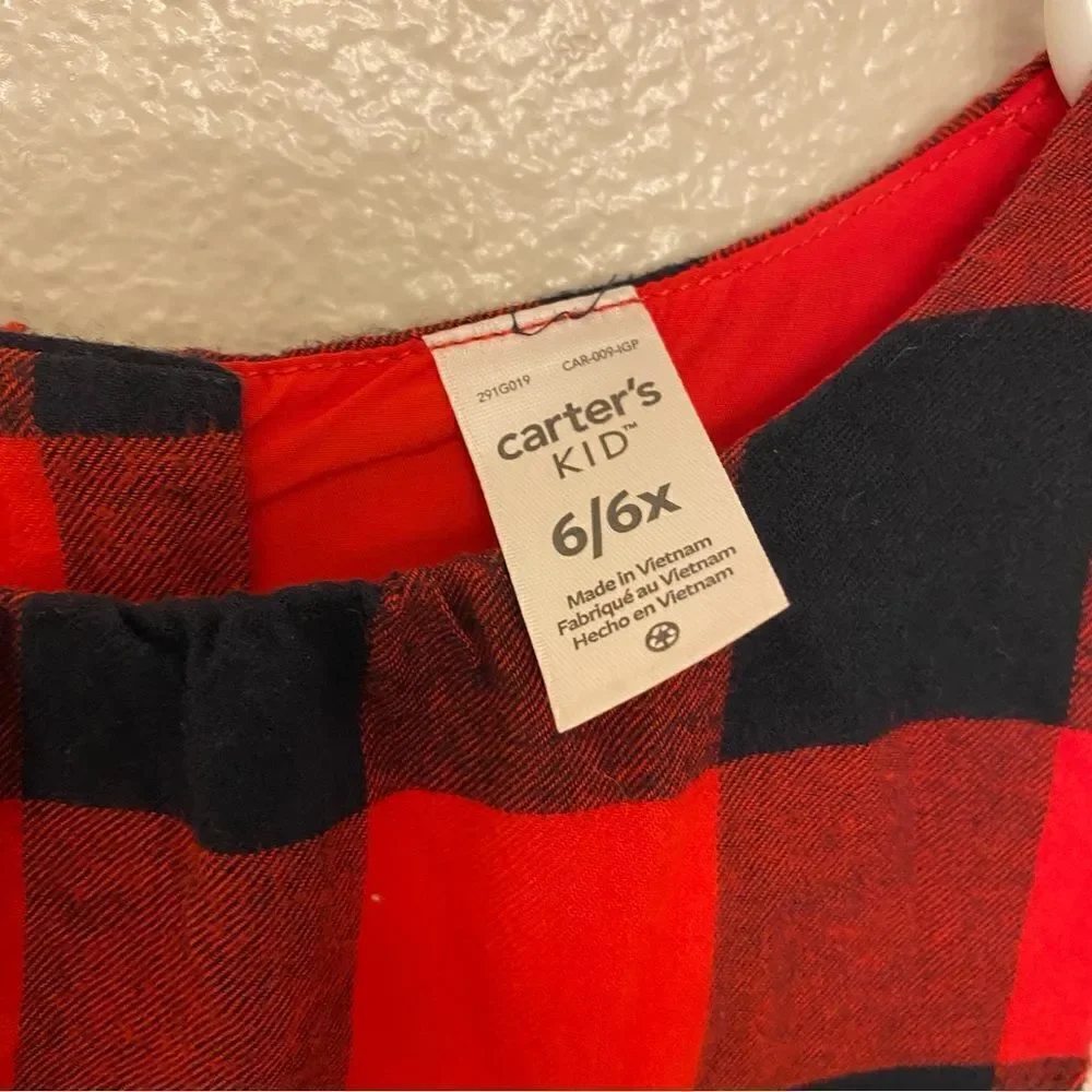 Carter's girls Red black Buffalo Check Flannel cotton Dress 6X